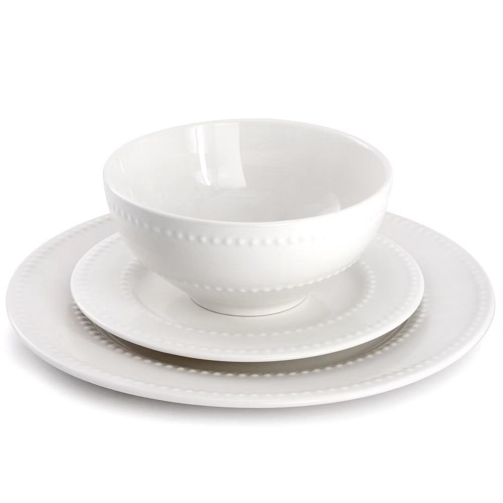Stoneware Embossed Dot Dinnerware Set in White - Image 4