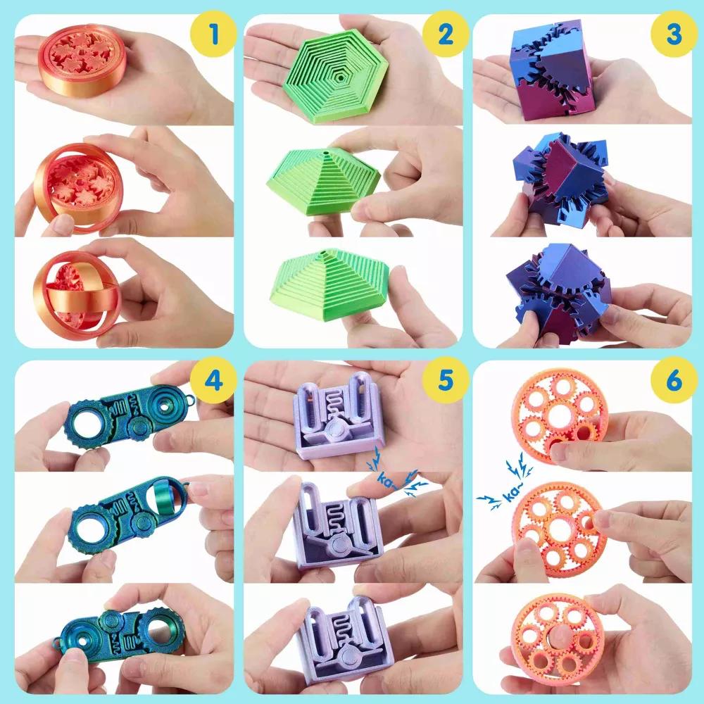 6PCS 3D Printed Fidget Toys Spin Fractal Click Gear Fidget Toy Metallic Color Favors ADHD, Autism, Kids&Adults, Party Favors Desktop Deco Gift - Image 5