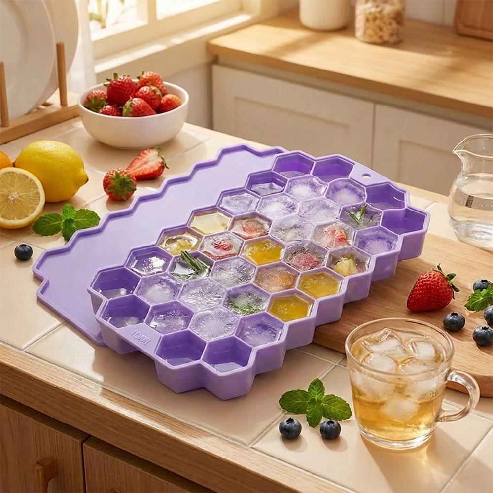 Alilang 2-Piece Honeycomb Ice Cube Tray - 37-Grid Flexible Mold with Spill-Resistant Lid - Image 14