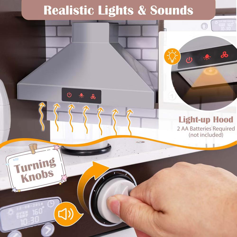 Kids Kitchen Playset with Realistic Lights & Sounds Ice Maker Stoves Sink Oven - Image 6