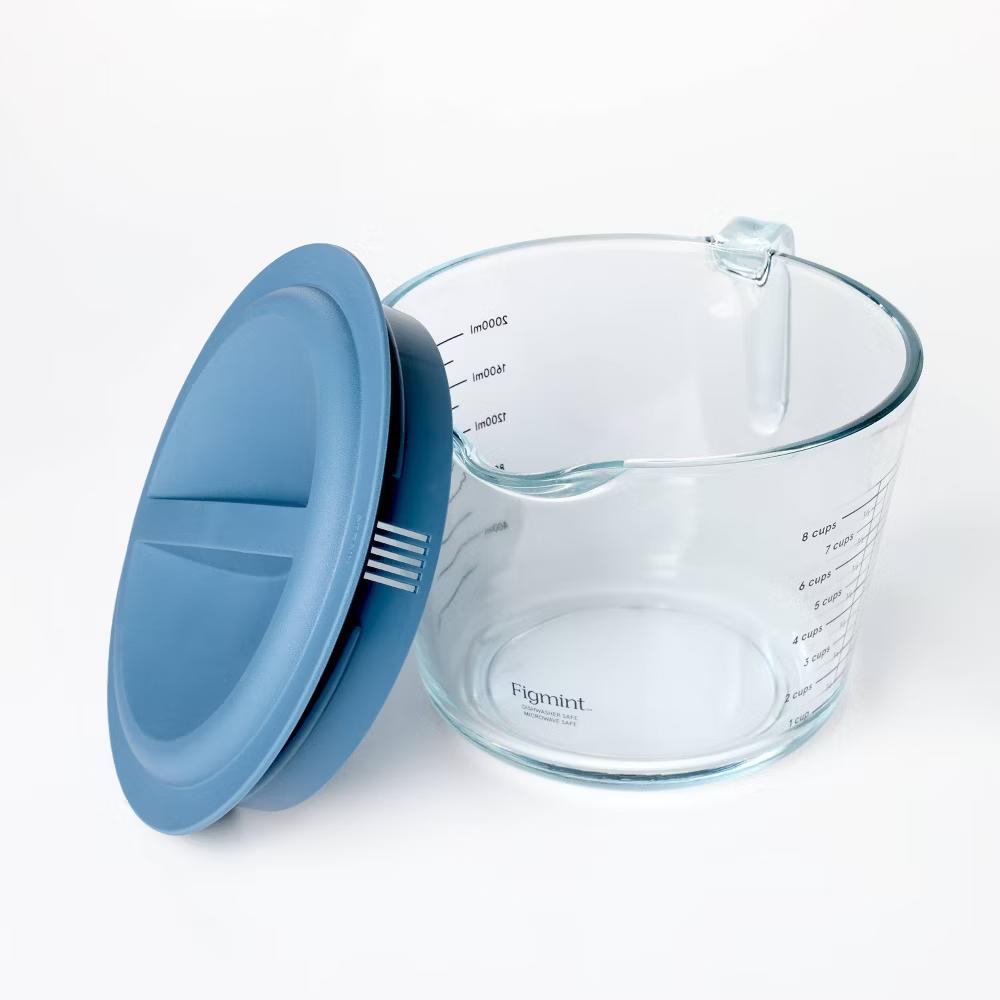 8 Cup Glass Measuring Cup with Lid - Borosilicate Glass, 2000ml Capacity, Dishwasher & Freezer Safe - Image 2