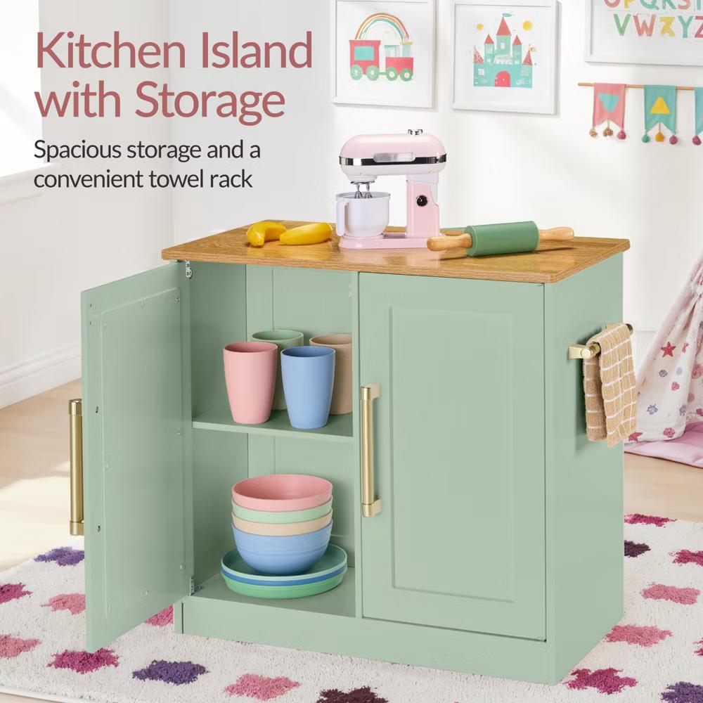 Deluxe Wooden Pretend Play Kitchen with Island and Espresso Machine - White - Image 21