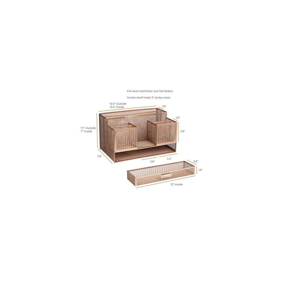 Blu Monaco Rose Gold Desk Organizer with Sticky Note & File Holder - Image 6