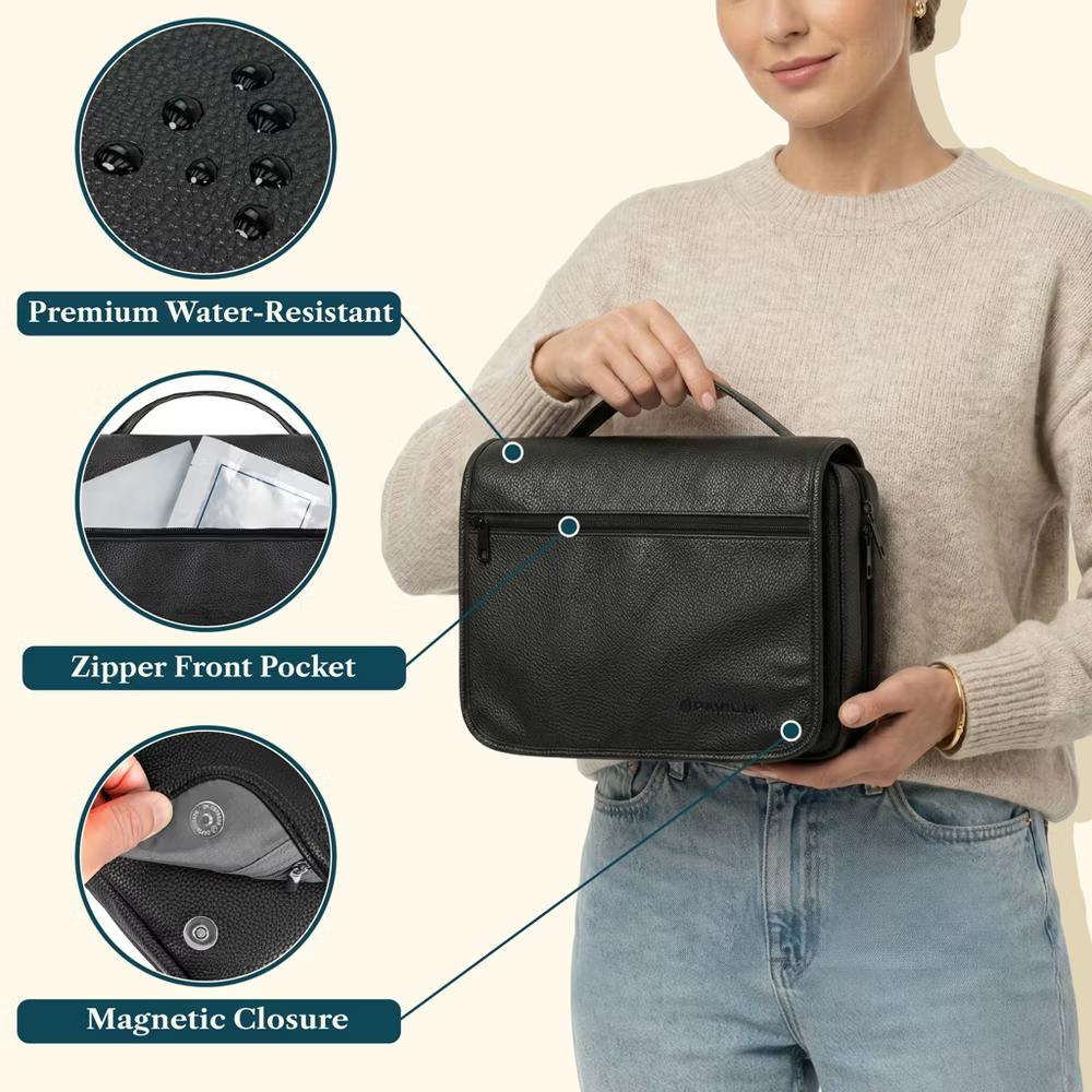 PAVILIA Hanging Toiletry Bag Women Men, Foldable Large Travel Cosmetic Organizer, Water Resistant Makeup Toiletries Essentials Kit - Image 4