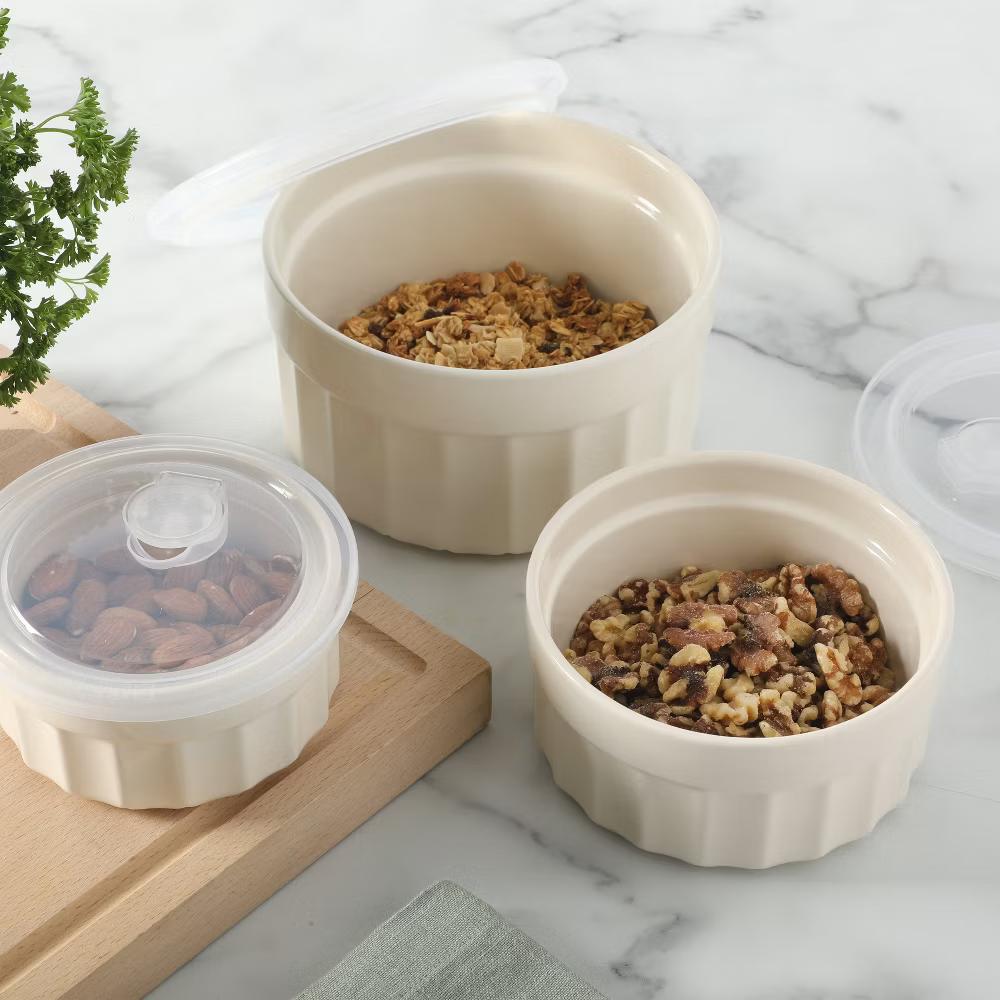 Martha Stewart Broadbrook 6 Piece Stoneware Meal Prep Container Set with Lids, Food Storage Bakeware, Ovenµwave&Dishwasher Safe, Cream - Image 8