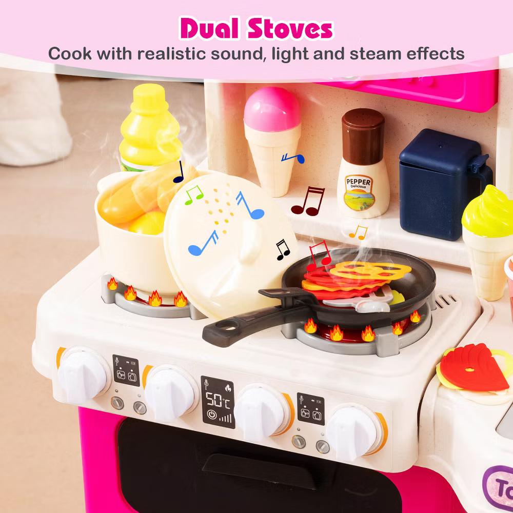 Kids Kitchen Playset with Realistic Sounds Lights Play Sink 95 PCS Accessories Blue/Pink - Image 12