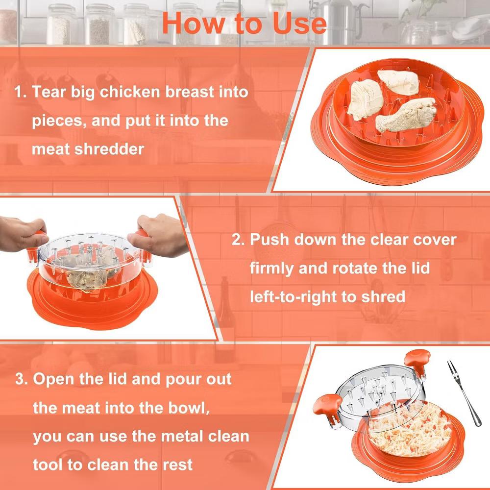 Maison Large Chicken Breast Shredder Tool Twist Black Orange & Red - Image 9