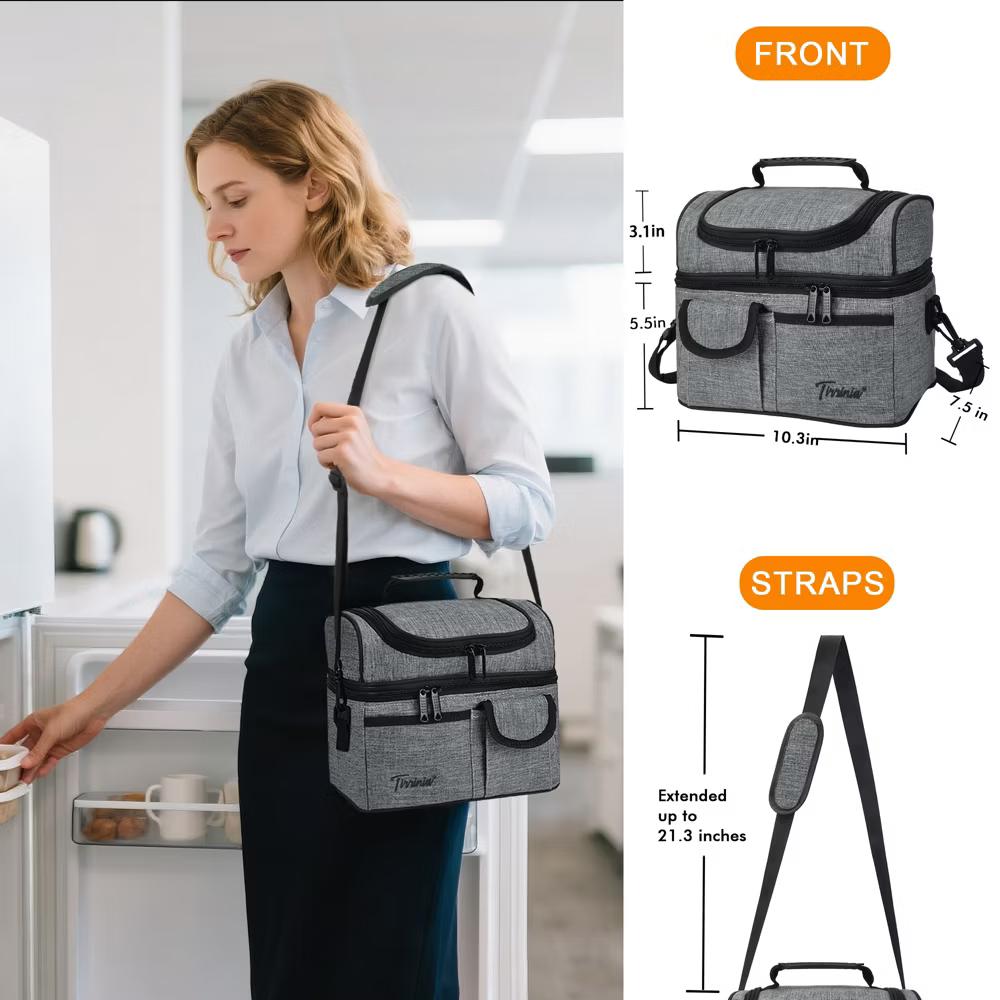 Dual Compartment Insulated Lunch Bag, Leakproof Lunch Tote with Front Pocket, Insulated Lunch Cooler Bag with Back Mesh Pocket - Image 31