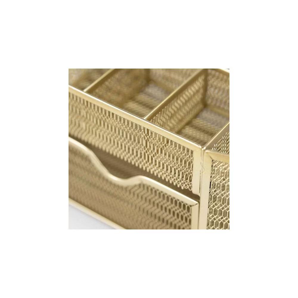 Blu Monaco Small Metal Mesh Desk Organizer with Drawer - Available in Aqua, Gold, and Pink - Image 19