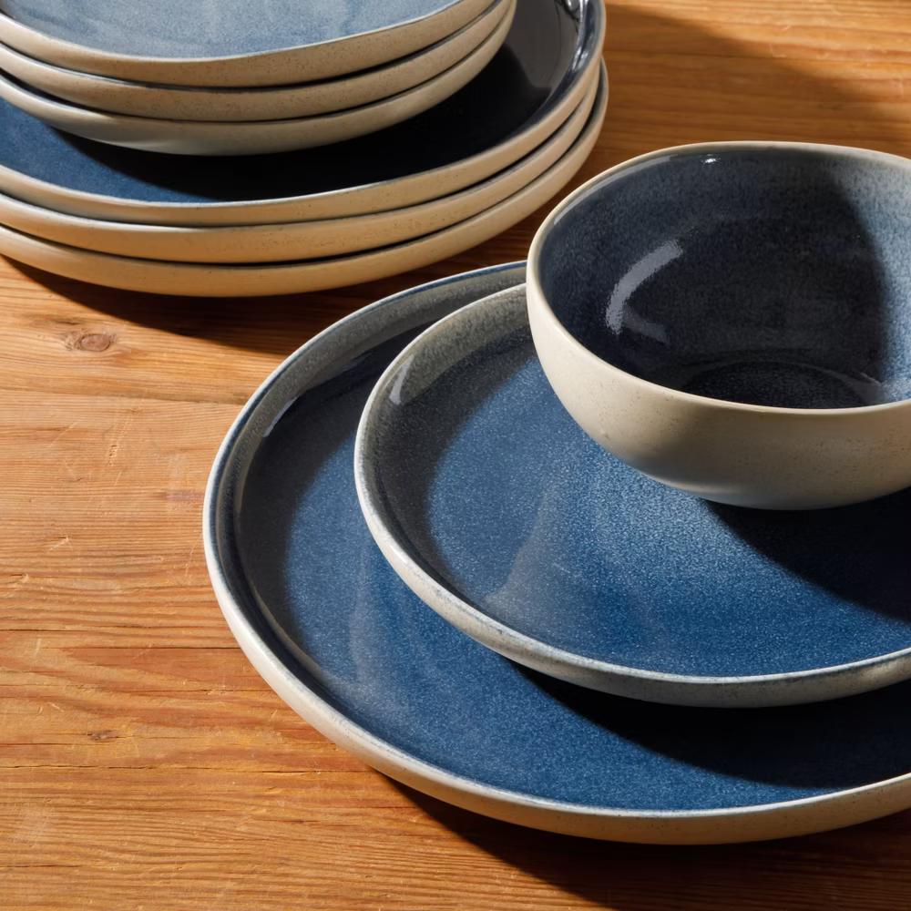 Manila Bay 12-Piece Stoneware Dinnerware Set, Service for 4, Reactive Glaze Modern Artisan Plates & Bowls - Image 2