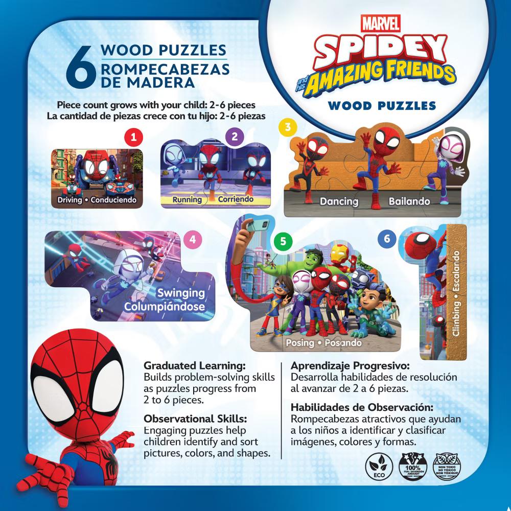 Educational Puzzles - 6-Pack Mini Shaped Wood Jigsaw Puzzles, Spidey & Friends - Image 2