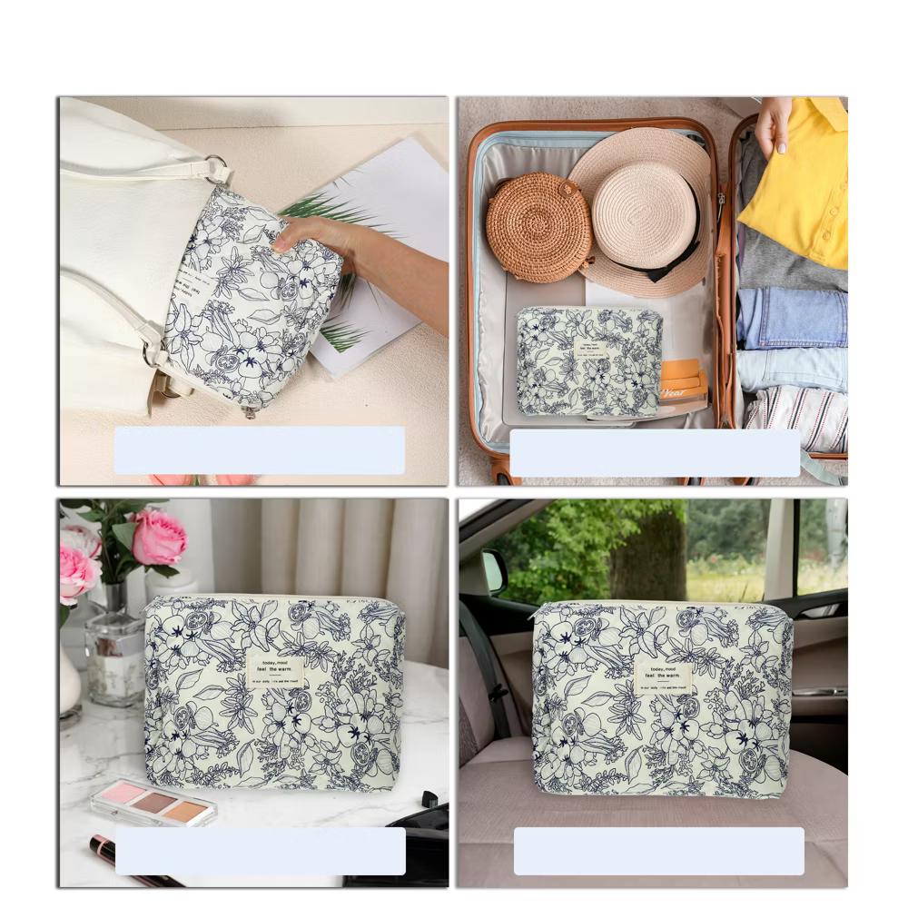 Women's Quilted Makeup Bag Large Capacity Cosmetic Bag White 2 Pcs - Image 12