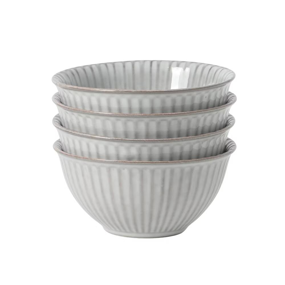 Cereal Bowls Set of 4, 6-Inch Stoneware Soup Bowls, Reactive Glaze Ribbed Bowl Set - Image 9