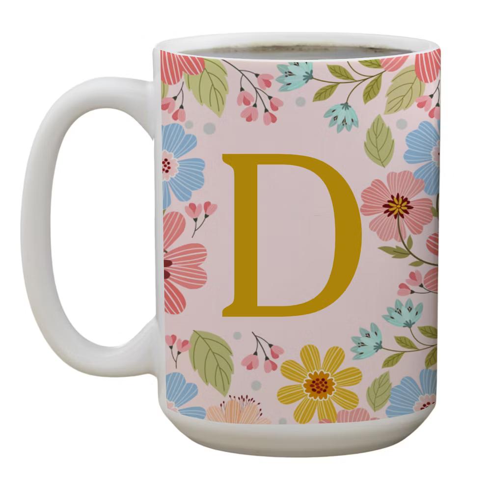 Personalization Mall Flowery Initial Personalized Coffee Mug Gold/Pink - Image 6