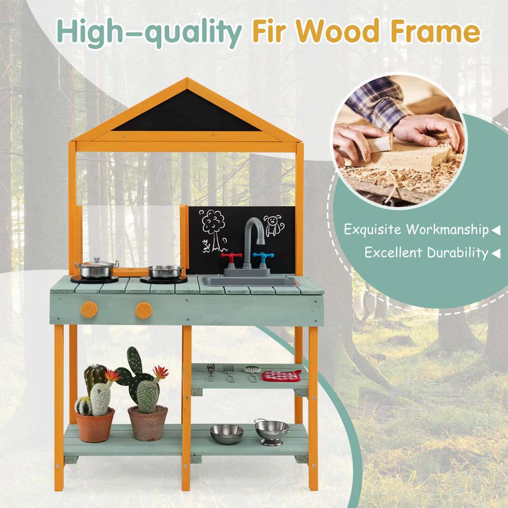 Kids Kitchen Playset Outdoor Mud Kitchen with Root Viewer Planter Removable Sink - Image 5
