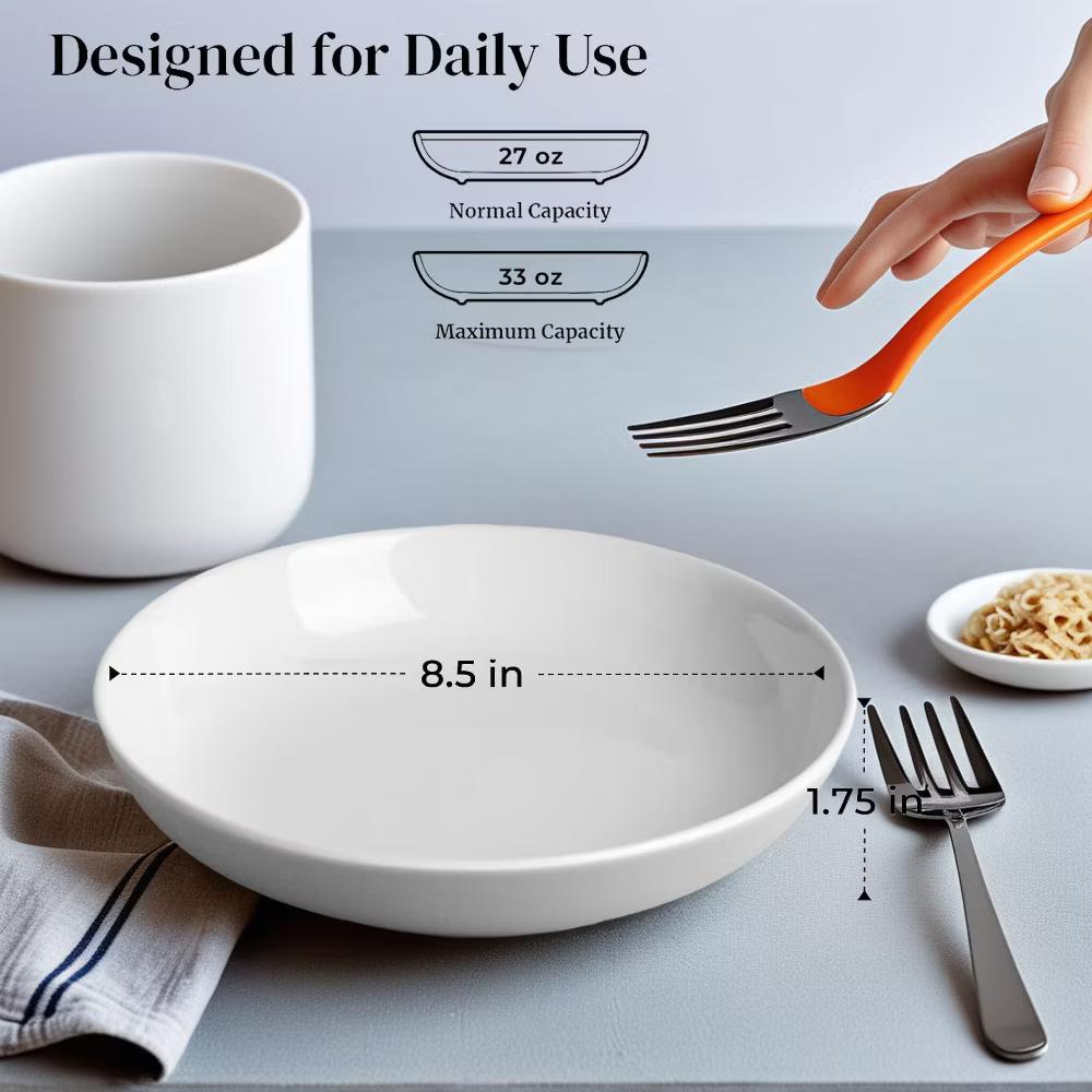 Etokfoks 7 Pack Porcelain Pasta Bowls 8.3 Inch Wide Shallow 30 oz Serving Bowls for Salad Soup Cereal Microwave Dishwasher Safe - Image 5
