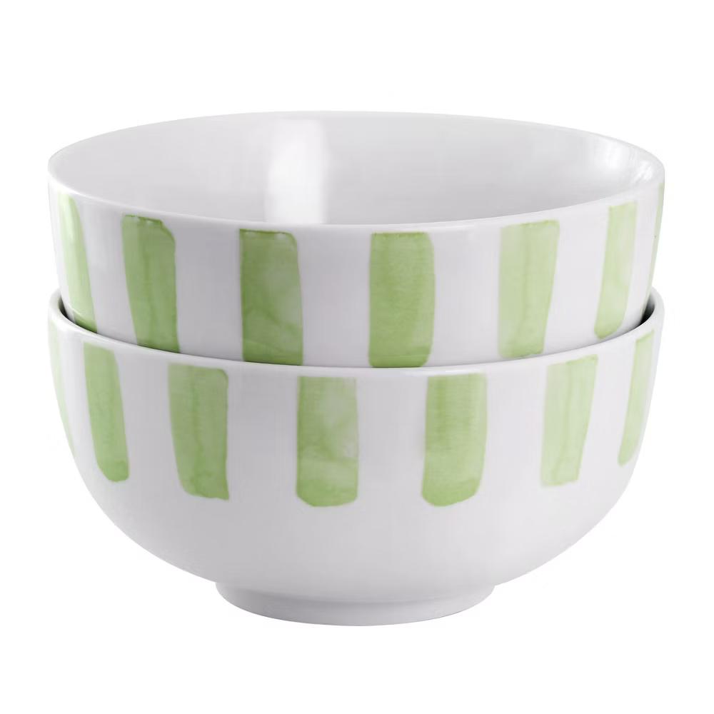Picnic 2 Piece Fine Ceramic Cereal Bowl Set in Green - Image 7