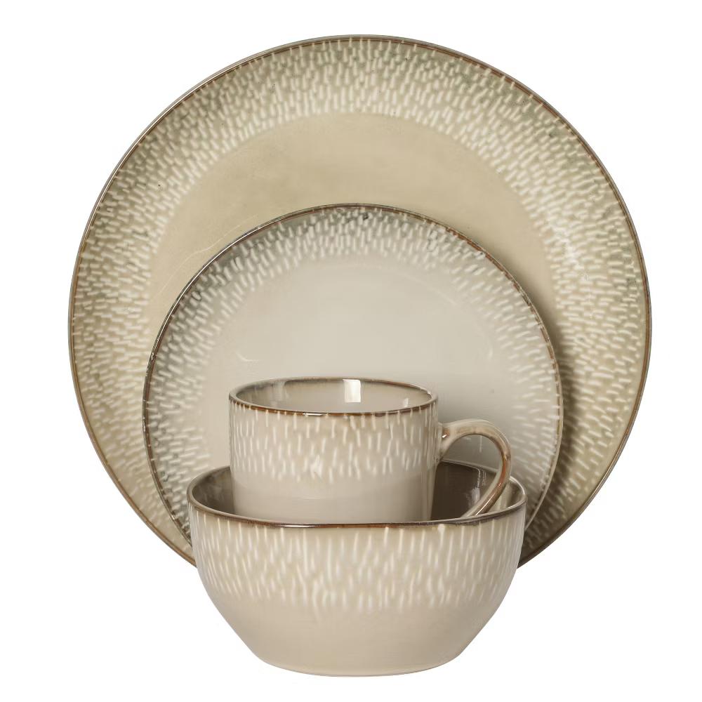 Jasper 16 Piece Plates and Bowls Reactive Glaze Dishes Stoneware Ceramic Dinnerware Set - Service for 4 - Image 9