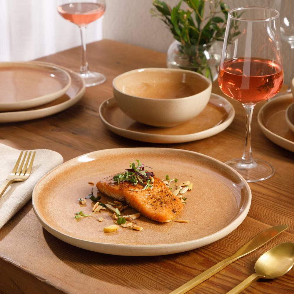 Manila Bay 12-Piece Stoneware Dinnerware Set, Service for 4, Reactive Glaze Modern Artisan Plates & Bowls - Image 14