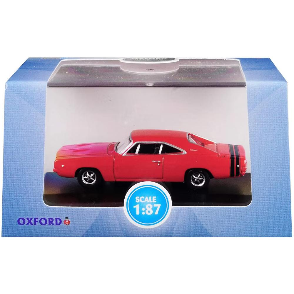 1968 Dodge Charger Bright Red with Black Stripes 1/87 (HO) Scale Diecast Model Car - Image 3
