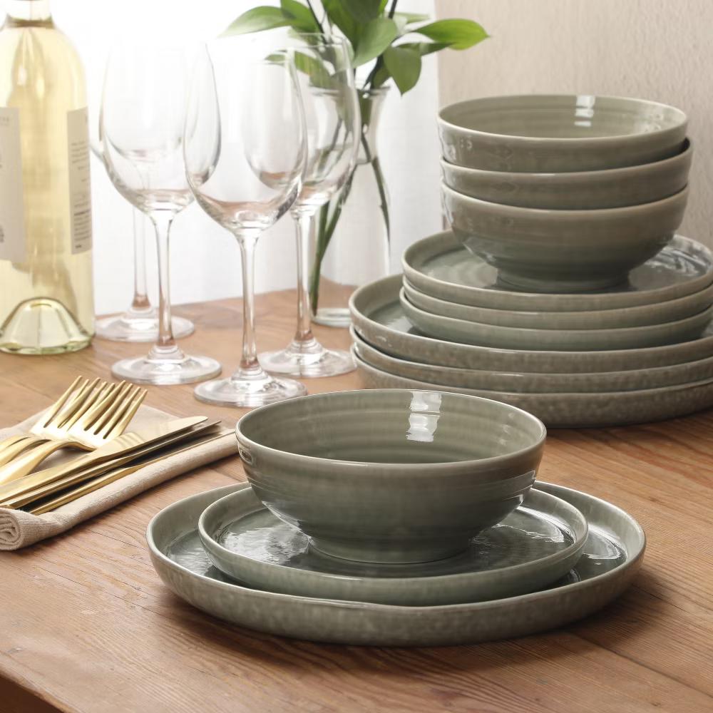 Eclipse Swirls Plates and Bowls Sets, 12-Piece Stoneware Dinnerware Sets, Reactive Glaze Dish Set - Image 8