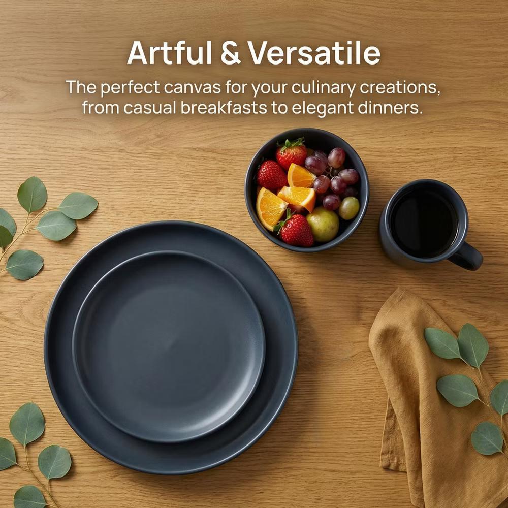 12-Piece Stoneware Dinnerware Set with Mugs, Microwave & Dishwasher Safe, Non-Toxic Dish Set, Plate Set, Stackable Matte Glaze Kitchenware for 3 - Image 12