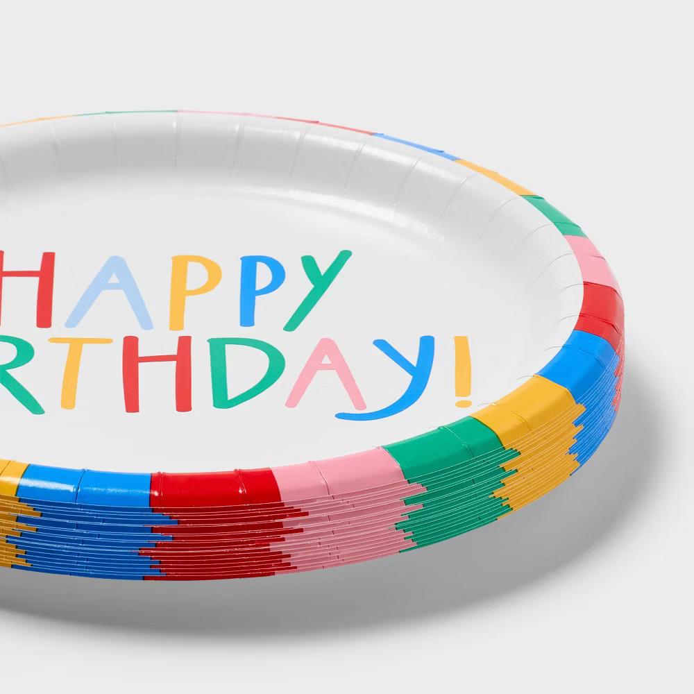 20ct "Happy Birthday" Rainbow Edge Dinner Paper Plates - Image 2