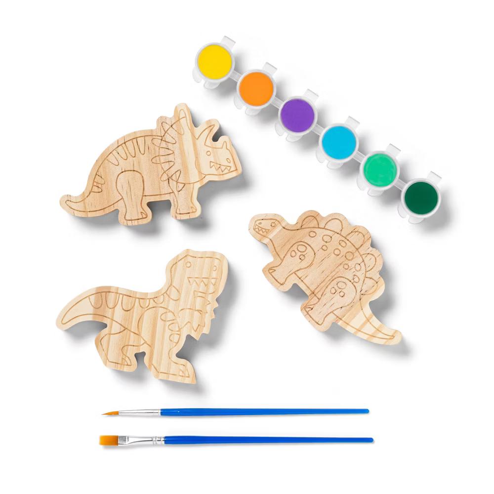 3pk Paint-Your-Own Wood Dinosaur Set - Non-Toxic Craft Kit with Acrylic Paints & Brushes for Kids 3+ - Image 4