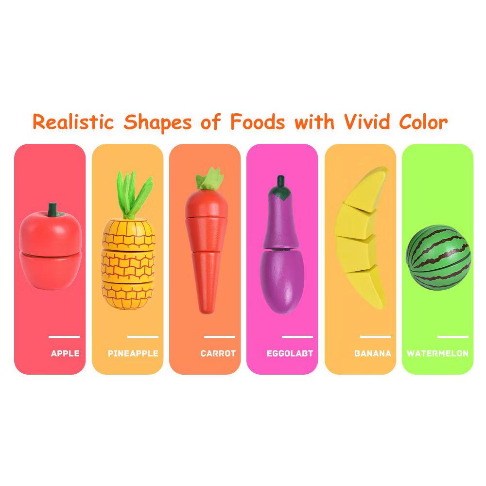 35Pcs Wooden Cutting Food Play Set with Storage Crate, Pretend Fruit & Veggie Toys, Play Kitchen Accessories for Kids - Image 10