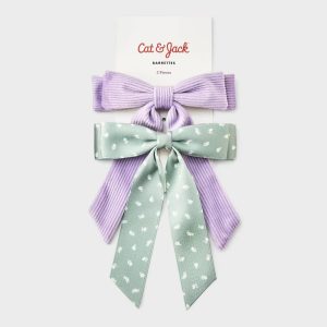 Girls' Bow Hair Barrette 2pc - Green/Purple