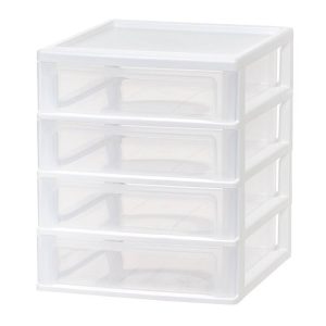 IRIS 4 Drawer Desktop-Storage Unit White: Plastic Desk Drawer Organizers & Holders, 4 Compartments, 12.38" Height