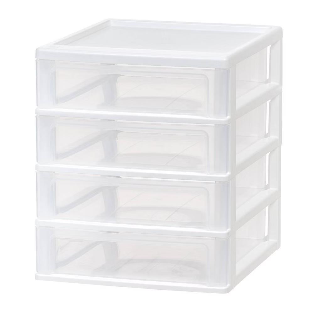 IRIS 4 Drawer Desktop-Storage Unit White: Plastic Desk Drawer Organizers & Holders, 4 Compartments, 12.38" Height