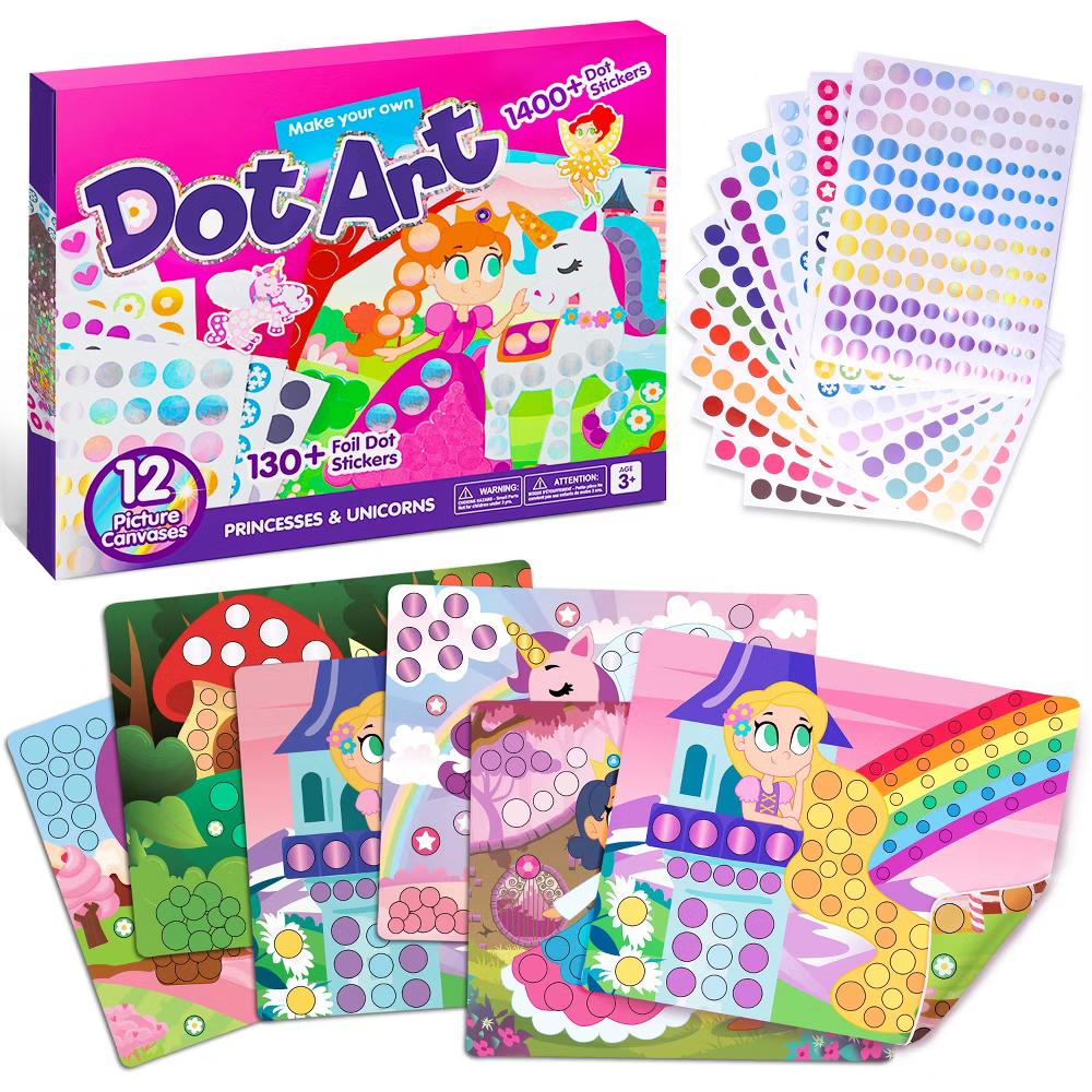 Unicorns & Princess Dot Art Paper Craft Kit for Girls Age 3+ No Mess DIY Stickers Kids School Arts & Crafts Supplies Birthday Gifts Party favors - Image 2