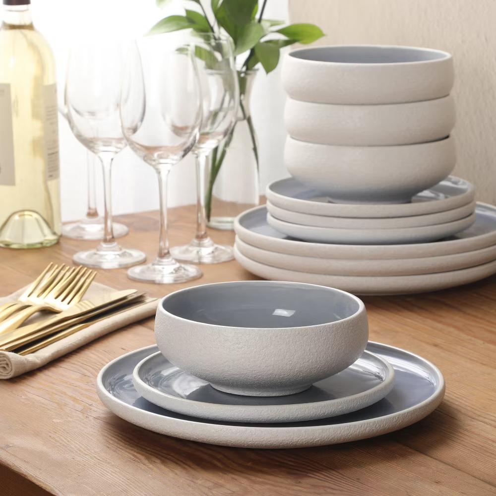 Pacifco Beach Plates and Bowls Sets, 12-Piece Stoneware Dinnerware Sets, Reactive Glaze Dish Set, Service for 4 - Image 12
