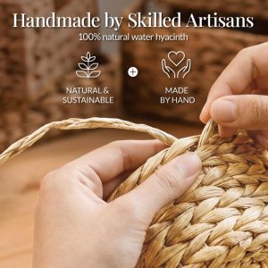 Set of 2 X-Large & Medium Woven Storage Baskets W/Lids, Hyacinth Nesting Organizer Bins - Natural