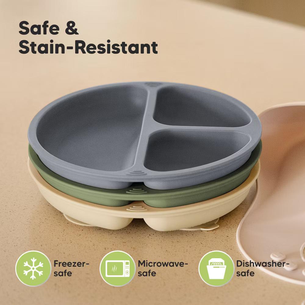 3-Pack Prep Suction Plates for Baby, 100% Silicone Toddler Plates, BPA-Free Divided Baby Plates with Suction - Image 25
