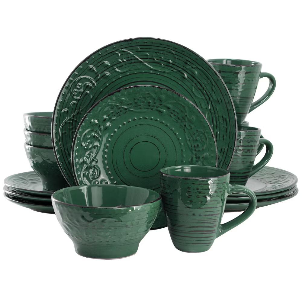Malibu Sea Glass 16-Piece Dinnerware Set in Dark Green - Image 12