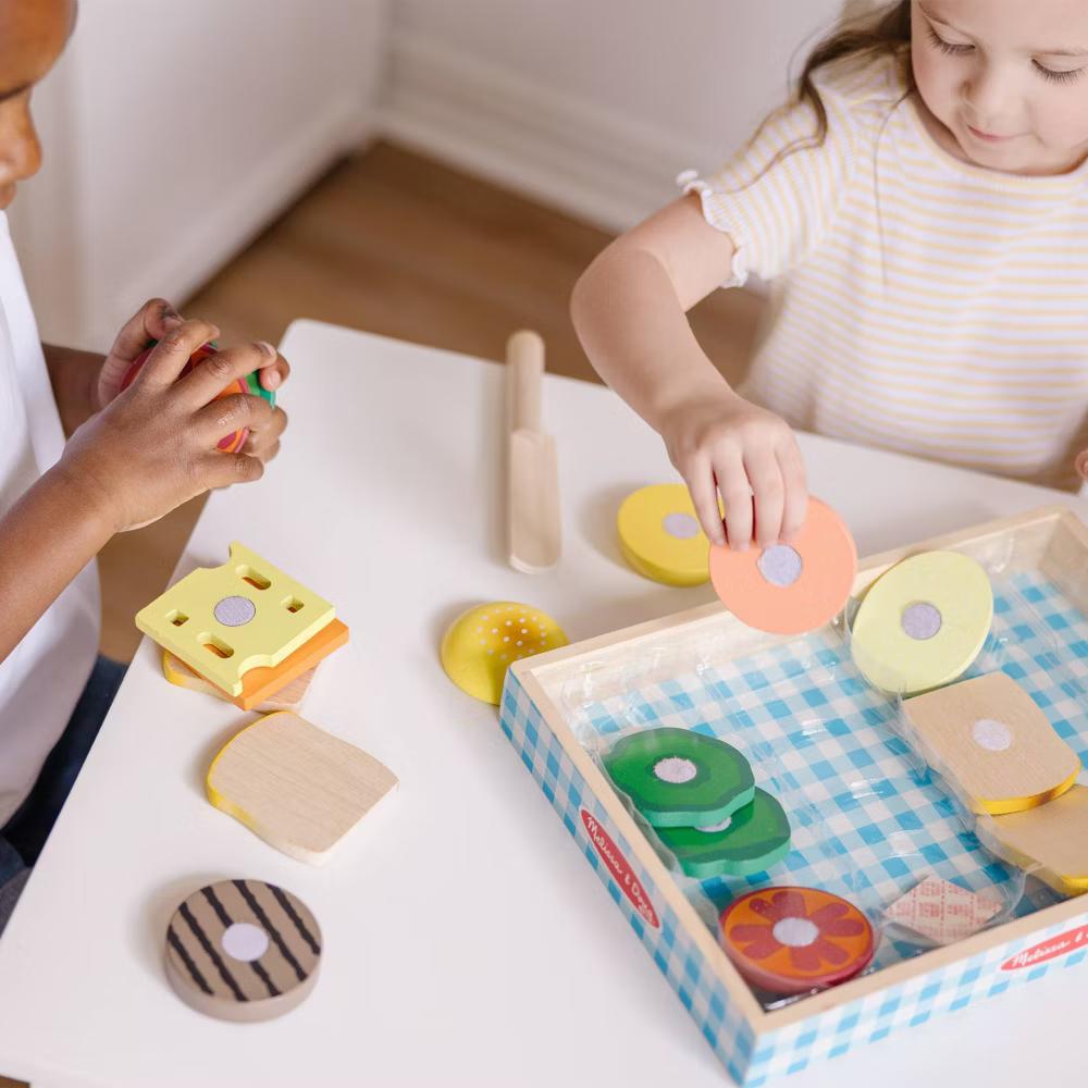Wooden Sandwich-Making Pretend Play Food Set: Educational Toy with Stackable Pieces & Sound Effects - Image 6