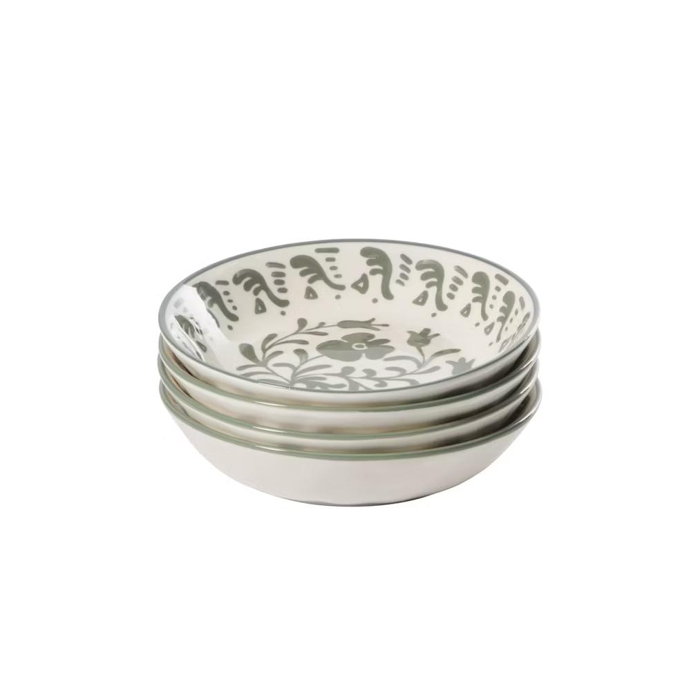 Bloomhouse - 2-Time Oprah’s Favorite Things - 4 Piece Dinner Bowl Set, 8” Stoneware Pasta Bowls, Floral Design, Dishwasher Safe