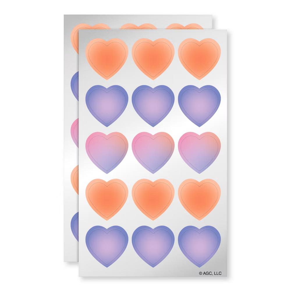 30ct 2 Sheets Heart Stickers or Envelope Seals Pink/Purple/Ombre Hearts