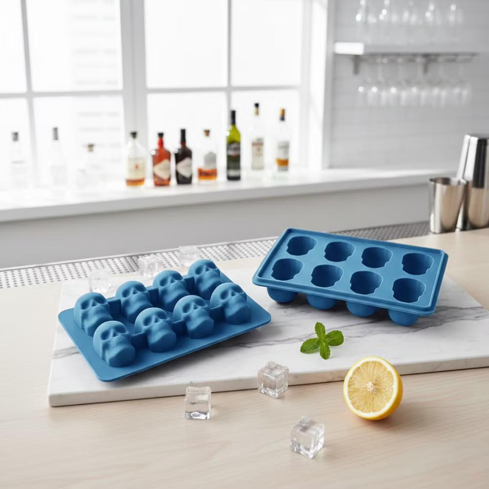 Alilang Women's 2-Pack Skull Silicone Ice Cube Tray 8-Cavity Flexible Nonstick Halloween Drink Mold - Image 5
