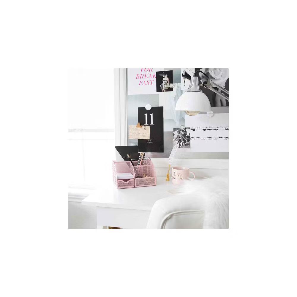 Blu Monaco Desk Organizer with Drawer - Small Metal Mesh Organizer Available in Aqua, Gold, and Pink - Image 26