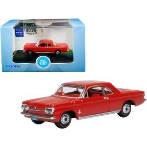 1963 Chevrolet Corvair Coupe Riverside Red with Red Interior 1/87 (HO) Scale Diecast Model Car