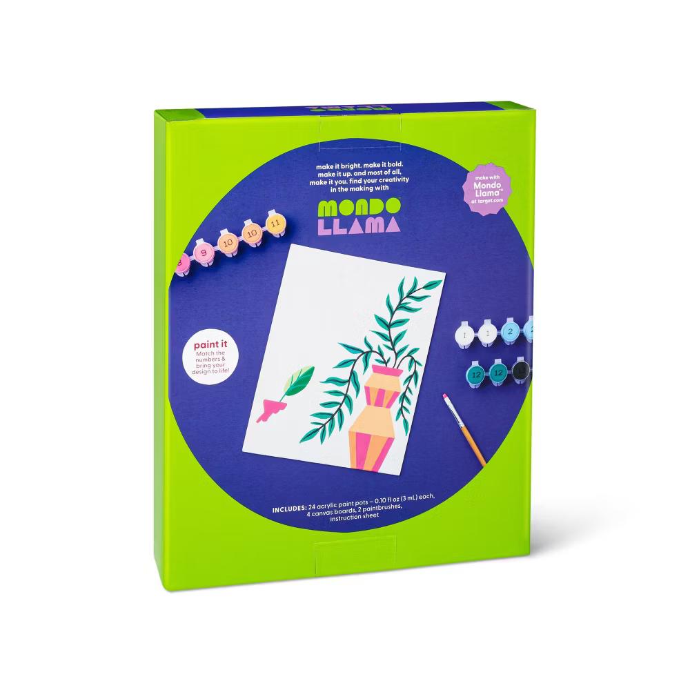 4pk Paint by Number Canvas boards Floral - DIY Art Kit, Acrylic Paint & Brushes, Adult Craft Activity - Image 3