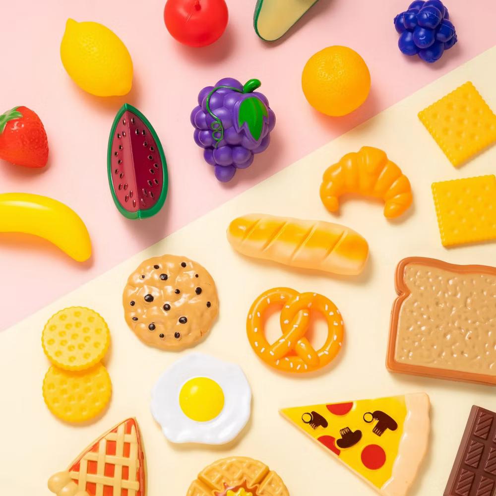 50Pcs Kids Play Food Toys, Learning Toy,Pretend Play Kitchen Toys, Dinnerware, Dummy Fruits, Vegetables, Easter Birthday Gifts for Kids Toddlers
