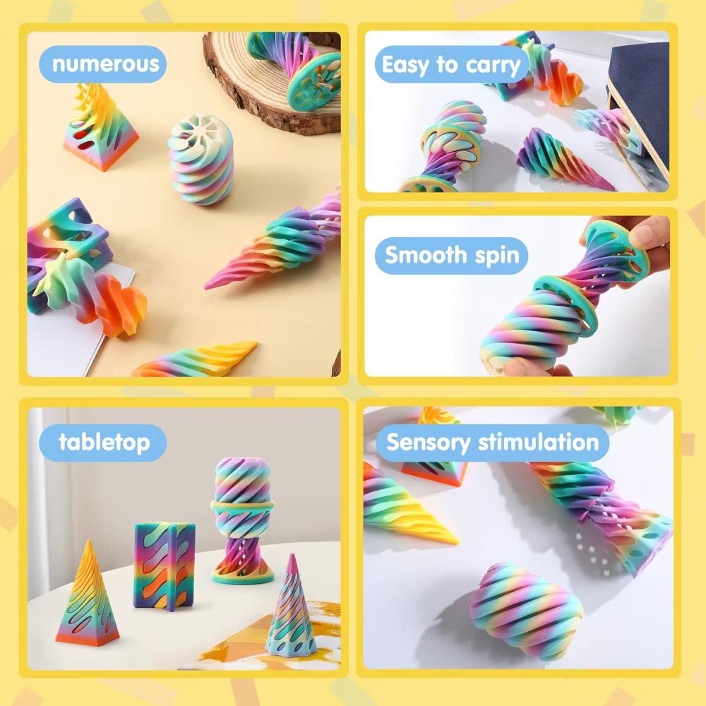 4-Pack Cone Fidget Toys, Pastel Color 3D Printed Spiral Cone & Flexible Pyramid Passthrough Toys for Stress Relief, Kids & Adults - Image 4