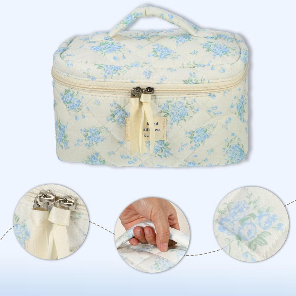 Women's Quilted Makeup Bag Large Capacity Cosmetic Bag White 2 Pcs - Image 3