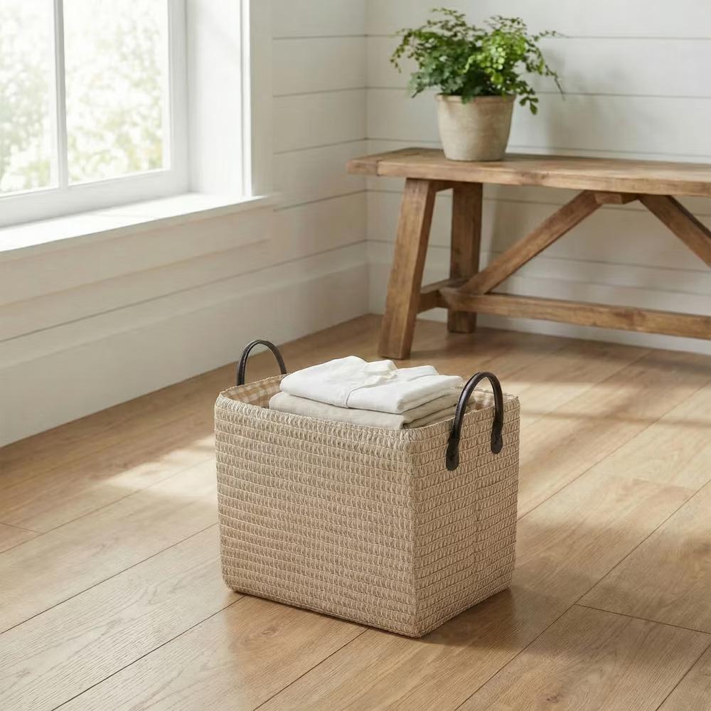 Woven Storage Basket for Clothes Shoes Organizer Bin with Handles - Image 28