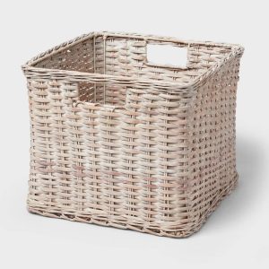 Woven Rattan Crate White Washed