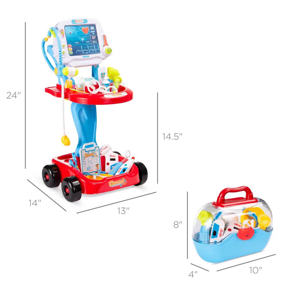 Play Doctor Kit for Kids, Pretend Medical Station Set with Carrying Case, Mobile Cart - Blue - Image 7
